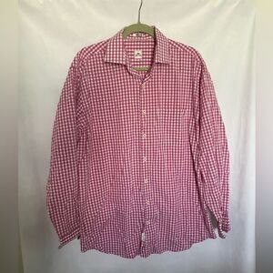 Peter Millar men’s cotton pink plaid button down shirt, large